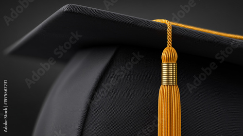 Graduation cap close up academic detail black background