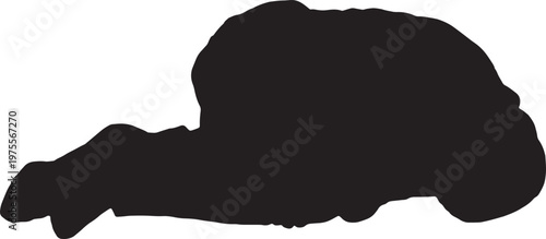 vector, silhouette of a man lying on the ground in the fetal position on white background
