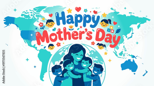 Elegant flat design typography spelling "Happy Mother's Day," adorned with subtle floral and heart accents. This clean, modern vector illustration is perfect for greetings and celebratory designs.
