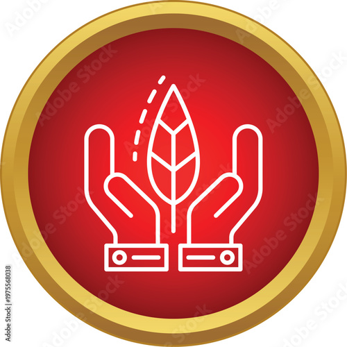 Hands cradling a plant leaf icon representing environmental care and growth