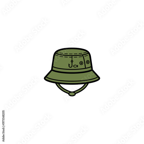 Green military style canvas bucket hat.