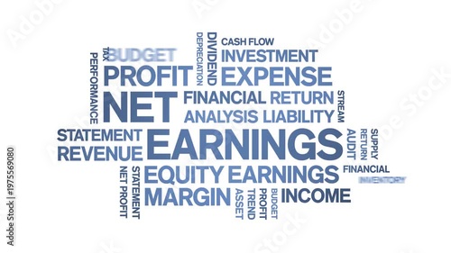 Net Earnings animated word cloud-text design animation tag kinetic typography seamless loop.