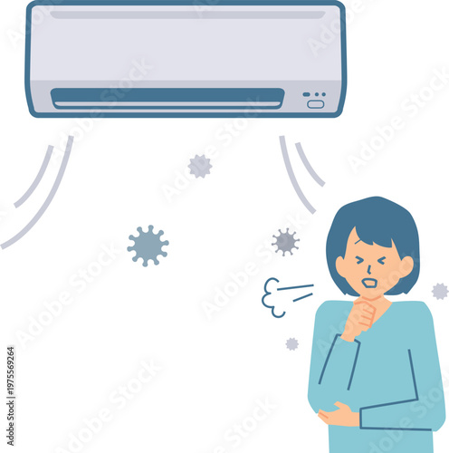 エアコンのカビ菌で咳をする女性のイラスト