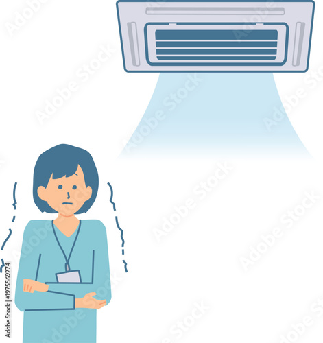オフィスエアコンが寒い会社員の女性のイラスト
