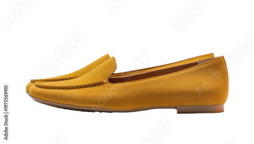 Konstfotografi Mustard yellow suede moccasin loafers, isolated on transparent background