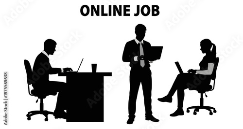 Business professionals working remotely with laptops in a modern office setting during the day