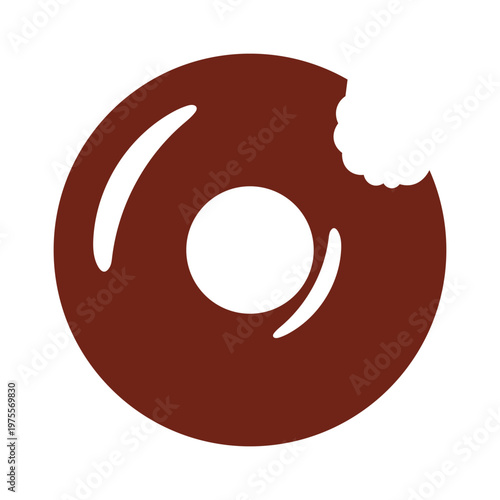 A brown donut with a bite taken out of it