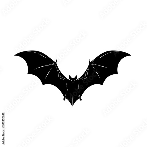 Silhouette of a bat with outstretched wings against a white background symbolizing night and mystery