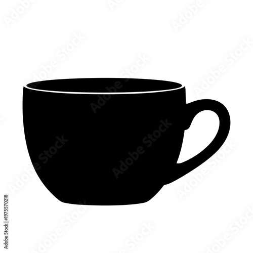 Black ceramic coffee cup with handle on white background
