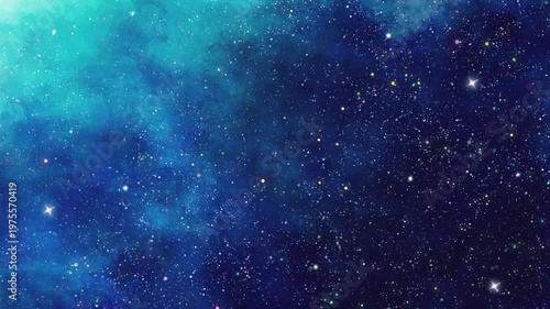 きらめく夜空、キラキラと輝く青い背景、抽象的な星の光、七夕・クリスマス・お正月ループ動画：青い宇宙の背景