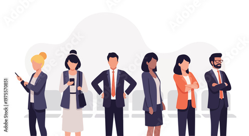 Professional business team standing in office, diverse corporate employees in formal suits, group of successful office workers and colleagues