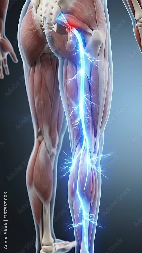 Sciatica sciatic nerve pain radiating along spine anatomy pelvis hip ...