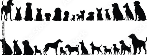 Black silhouettes of various dog breeds 