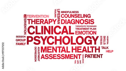 Clinical Psychology animated word cloud-text design animation tag kinetic typography seamless loop.