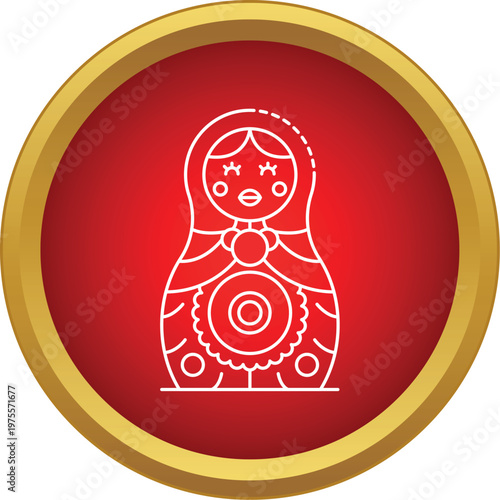 Russian nesting doll simple outline drawing on a red and gold button