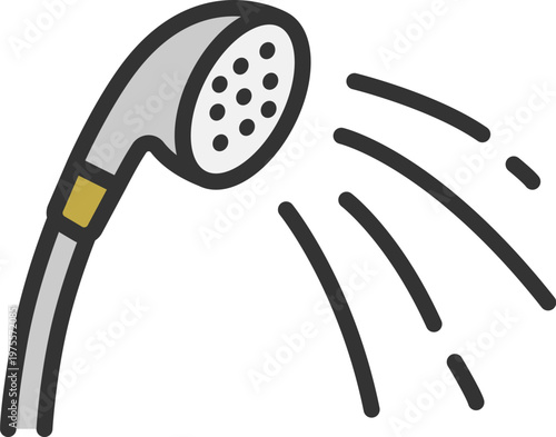 シャワーヘッドのアイコン（線画カラー）のイラスト