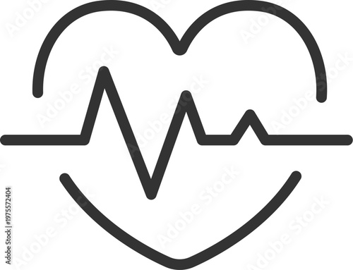 心電図とハートの医療のアイコン（線画）のイラスト