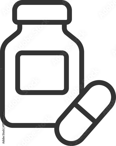 瓶に入った、錠剤のアイコン（線画）のイラスト