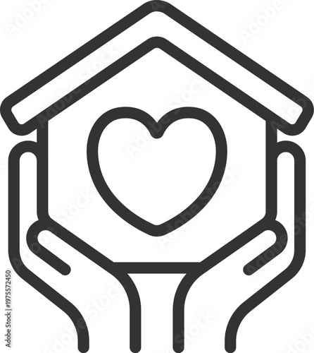 住宅の見守りのアイコン（線画）のイラスト