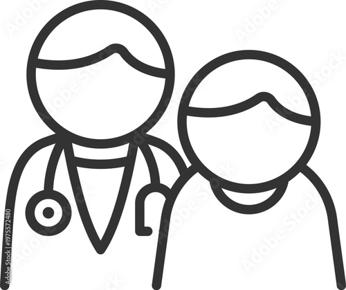 医師と高齢者のアイコン（線画）のイラスト