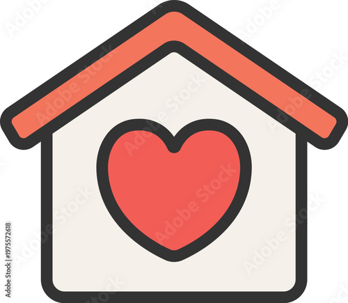 温かい我が家・安心の住まいのアイコン（線画カラー）のイラスト