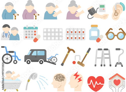 高齢者・介護・医療のアイコンのイラストセット
