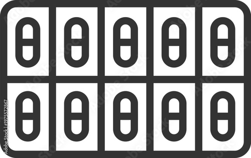 パックに入った、カプセル錠剤のアイコン（線画）のイラスト