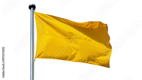 Quadro su tela Bright yellow flag waving on a metal pole, isolated on transparent background