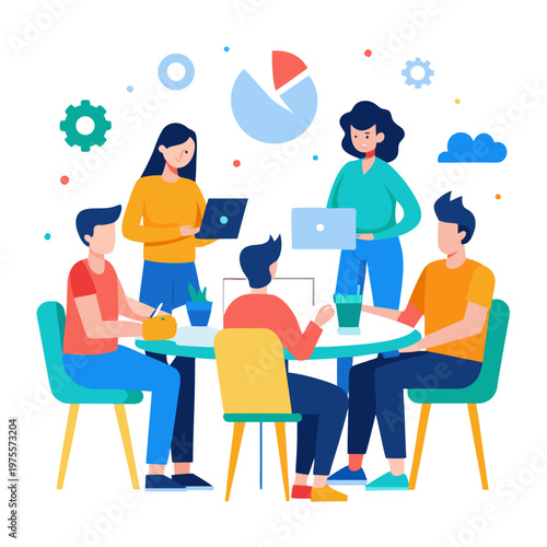 Startup Team Brainstorming Collaboration White Background