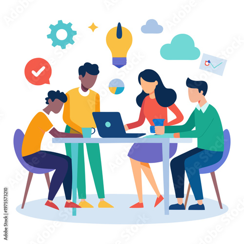 Startup Team Brainstorming Collaboration White Background