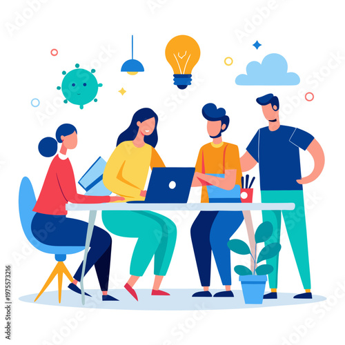 Startup Team Brainstorming Collaboration White Background