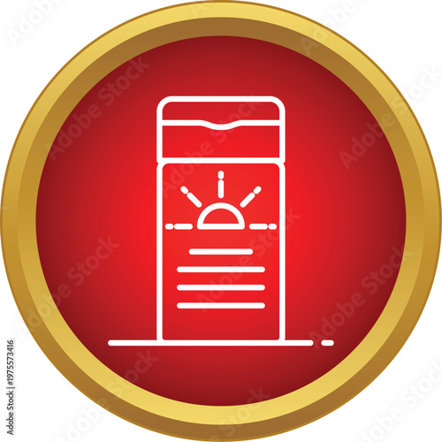 Sunscreen bottle with sun icon representing uv protection for skin care during summer