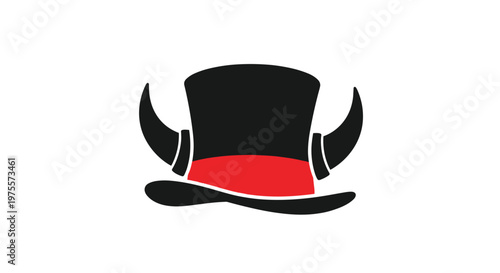 Black magician top hat with a red band and two devil horns protruding from the sides for a mischievous costume look.