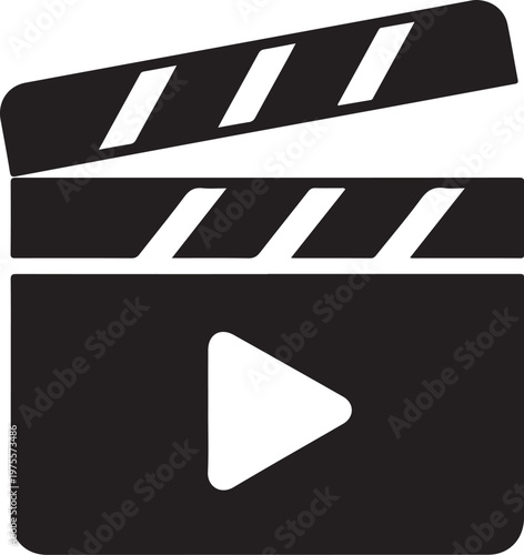 Film clapperboard, movie clapper, video production icon, black and white