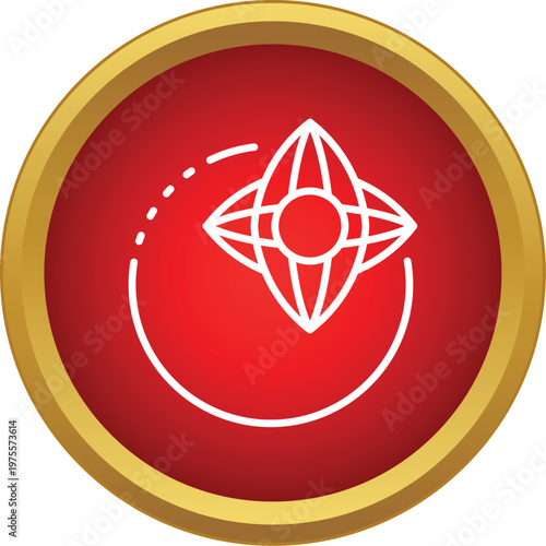 Round red button depicting abstract directional symbol for navigation or control