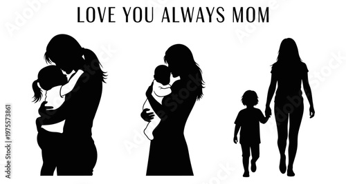 Mother and child silhouettes showing love and connection in a simple design