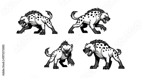 Hyena Pack - A Collection of Aggressive Spotted Hyena Illustrations.
