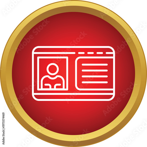 Identity card outlining an individual's personal information and photo in a red and gold circle