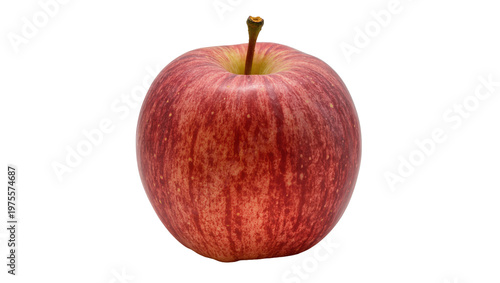 Red striped apple with stem, isolated on transparent background
