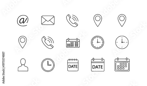 Email phone location time date calendar icon collection vector