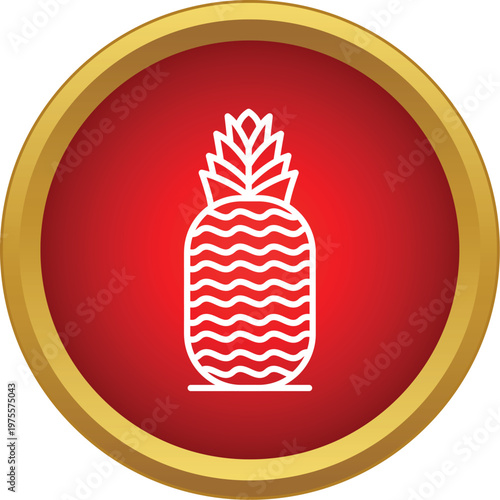 Pineapple line art icon on a red background with a gold frame