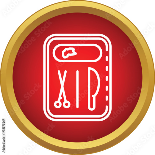 Outline icon representing medical surgery instruments inside a sterilization pouch or kit