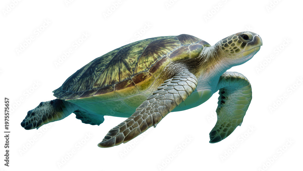 Obraz premium Green sea turtle swimming gracefully, isolated on transparent background