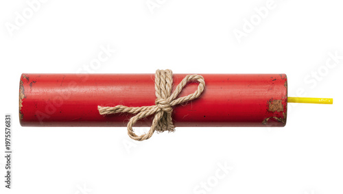 Tableau sur toile Red dynamite stick with twine and yellow fuse, isolated on transparent backgroun