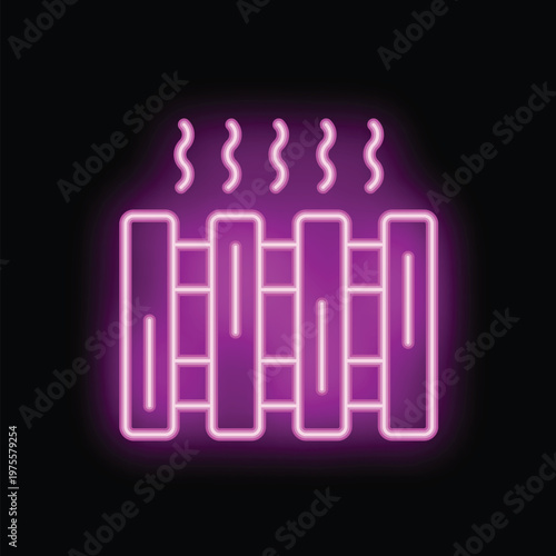 Glowing purple neon icon representing a heating radiator emitting heat waves