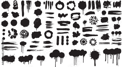 Massive collection of black ink splatters spray paint drips and grungy brush strokes graphic design elements pack with splatter graffiti background illustration collection isolated spraypaint