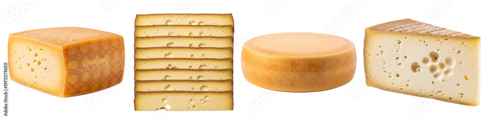 Fototapeta premium Four different types of cheese on transparent background