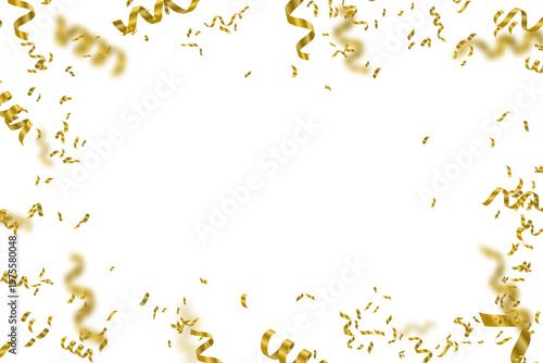 Photos Gold confetti streamers and serpentine ribbons isolated on transparent background PNG