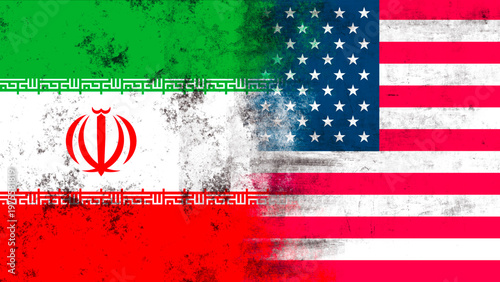 Iran vs USA Flags Grunge Background Representing Political Conflict and Economic Sanctions