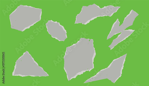 Torn Paper Shapes on Green Screen Chroma Key Background